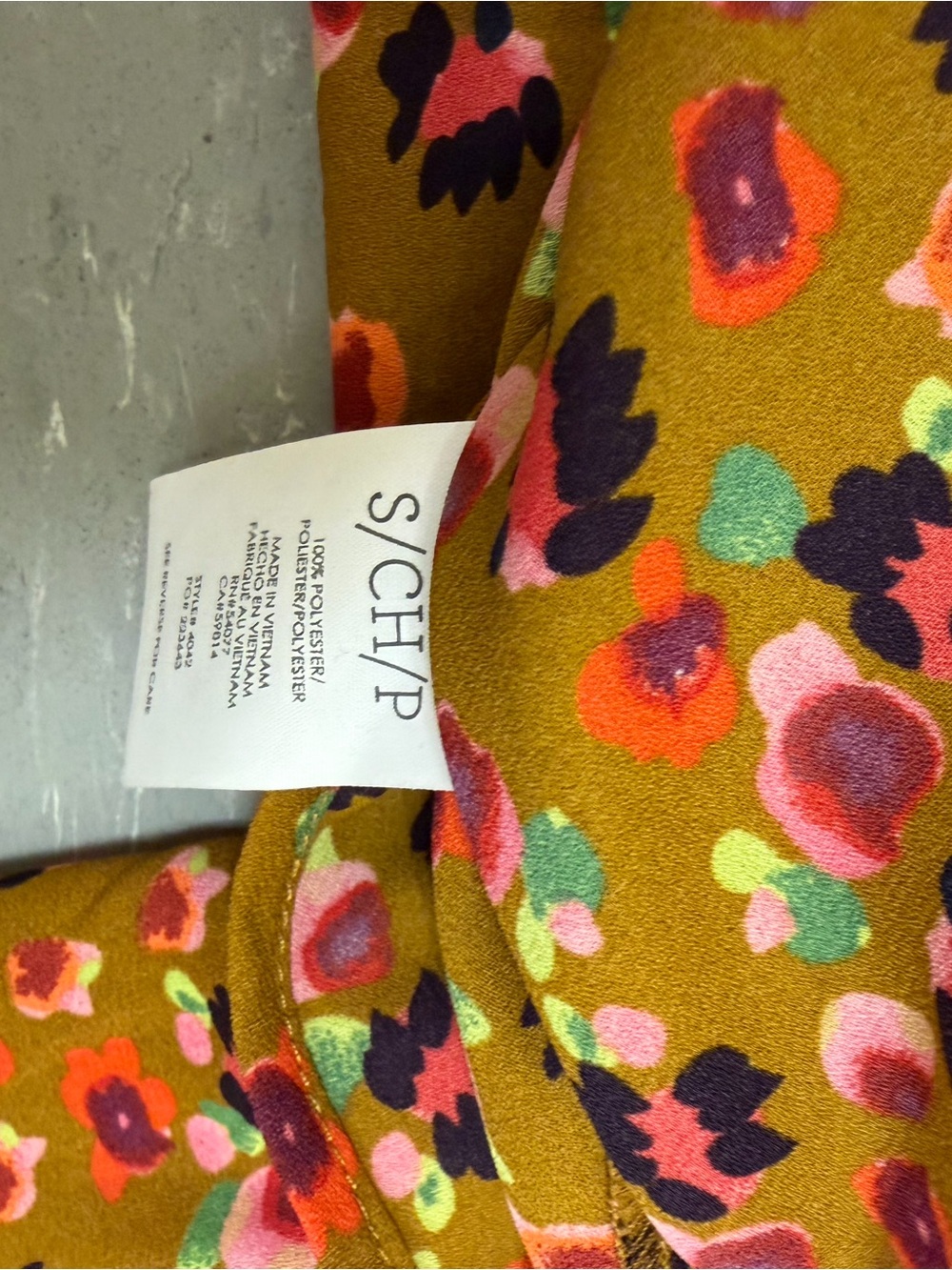 CAbi Mustard Floral Puff-Sleeve Blouse with Pink & Black Accents - Picture 2 of 2